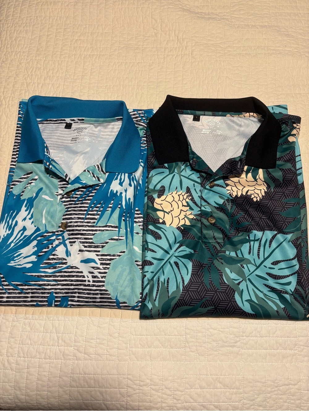 Men's Teal Tropical Print Polo Shirt - Brand: Monterey Club